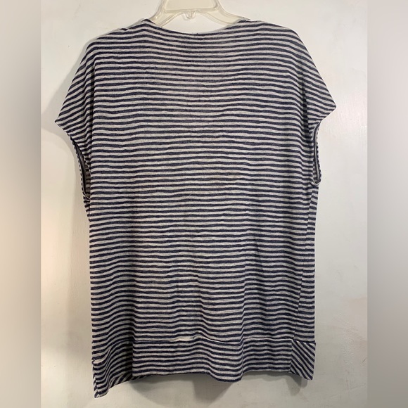 W5 Front Twist Tie Short Sleeved Striped Top, Size: XL, & Color: Blue & White - Picture 2 of 8